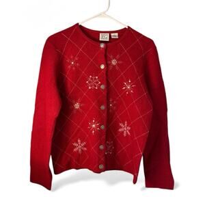 Field Gear 100%Wool Women’s Holiday Festive Grandmacore  Cardigan Small Red